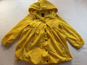 Vintage Ralph Lauren Girls 6X Yellow Ruffle Bubble Raincoat Hood Jacket Lined - Picture 1 of 20
