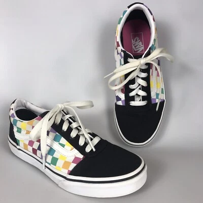 Tênis VANS Old Skool com cadarço Missy Girls tamanho 4 quadriculado arco-íris - Imagem 1 de 4
