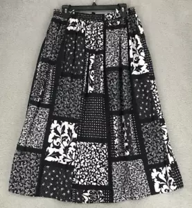Connections Midi A-Linie Rock Größe 16/18 elastische Taille schwarz weiß Blumenmuster - Bild 1 von 8