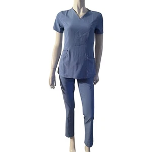 Cherokee Allura Scrub Set Mid rise Pant V-Neck 3 pocket Top XXS Ceil Blue - Picture 1 of 15