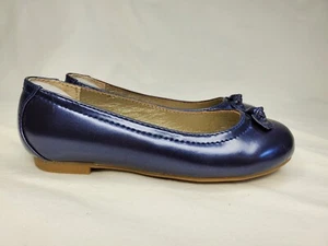 NEW Lands End Sz 9 Little Girl Bow Patent Leather Ballet Flats Navy Blue - Picture 1 of 3