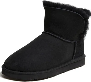 NEW Fireside Genuine Shearling Booties Women's Size 7 Black Foldover Dearfoams - Picture 1 of 3