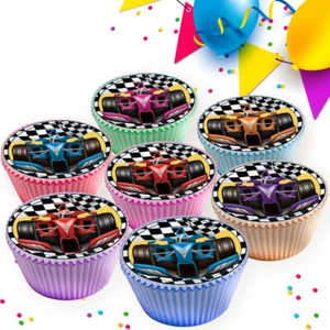 MIXED FORMULA ONE RACING CARS EDIBLE CUPCAKE TOPPERS CAKE DECORATIONS CC80110 - Picture 1 of 1