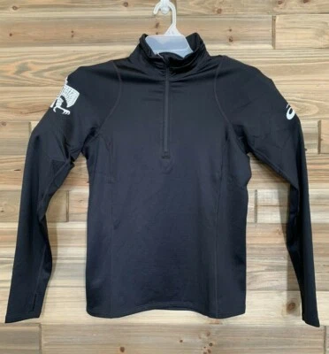 Chaqueta deportiva de rendimiento para mujer ASICS Aztecs Thermopolis negra 1/2 cremallera talla M Foto 1 de 4