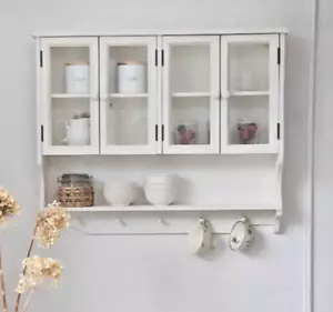 White Wall Cabinet Organizer Doors Shelves Hooks - Picture 1 of 4