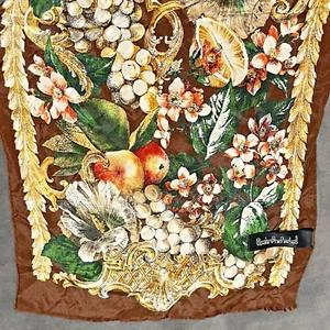 Vintage Oscar de la Renta Studio 100 % Seide Schal, 53"x11" Früchte & Blumen braun - Bild 1 von 9