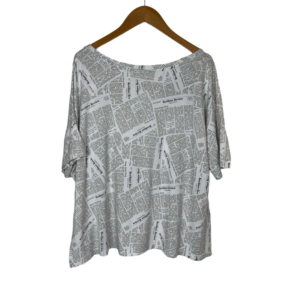 2pc Recliner Pajamas XL White Black Newsprint Oversized Sleep Shirt Shorts Set - Image 1 of 4