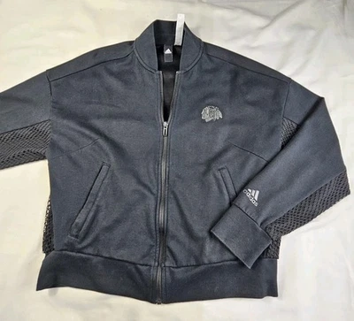 Womens Adidas Black Chicago Blackhawks Stadium ID Mesh Bomber Jacket Size Small  - Image 1 of 4