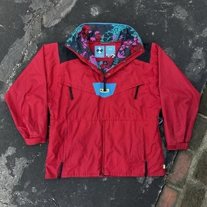 Vintage Columbia Ski Jacket Mens Large Colorblock 90s Anorak Pocket Hooded Red - Picture 1 of 6