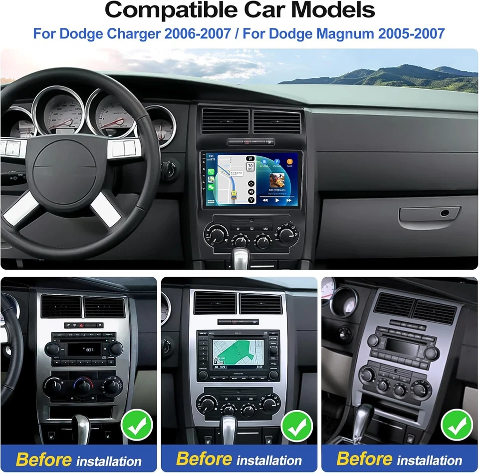 Radio estéreo para automóvil Android 15 GPS 2+64G para Dodge Charger Magnum 2005-2007 Foto 1 de 4