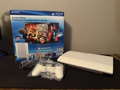 Crystal White 500GB PS3 Super Slim Limited Edition Bundle CIB **MINT** - Image 1 of 4