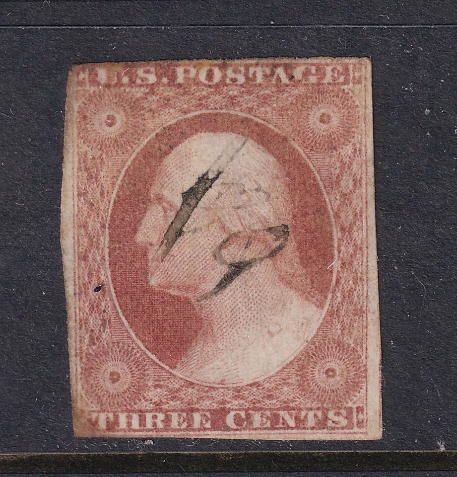 1851 Washington 3c orange brown Sc 10A used Type II single CV $150 (3E - Image 1 of 1