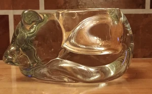 Vintage Sleeping Kitty Cat Kitten Votive Candle Holder Clear Indiana Glass - Picture 1 of 4