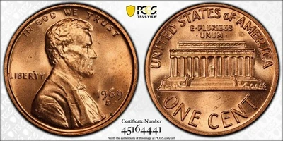 1969-S Lincoln Cent PCGS MS64RD Gold Shield True View - Image 1 of 3