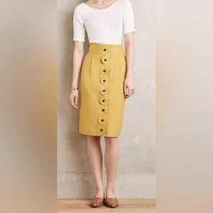 Maeve by Anthropologie mustard Yellow Button-Front Ada Women's Skirt. Size 8 - Picture 1 of 10
