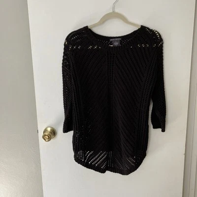 Chelsie & Theodore Women’s Open Knit 3/4 Sweater Black Size Medium - Image 1 of 4