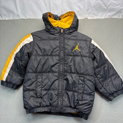 Jordan Niños Puffer Chaqueta Vellón Forrado Capucha Nylon Negro Amarillo Talla 6 Abrigo Foto 1 de 4