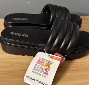 Muk Luks Damen-Plateausandalen Sonnenfänger klobig schwarz Kunstleder Größe 8 - Bild 1 von 8