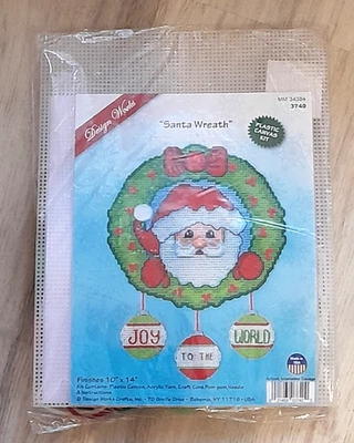 Design Works Plastic Canvas Kit-"Santa Wreath"-Finished Size 10" x  14"  NEW - Image 1 of 2