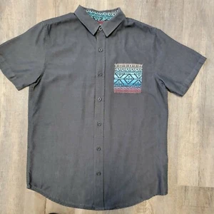 On The Byas Gray Multicolored Aztec Geometric Print Button Up Men's Medium SS - Picture 1 of 11