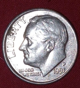 1991P Roosevelt Dime SCARCE ERROR, BROAD STRUCK, SPLIT PLANCHET, ,DDO,DDR - Picture 1 of 2