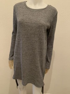 SALE Women's Gray Long Sleeve High Low Rib Knit Sweater Dress, Size M, Pre-Owned - Picture 1 of 6