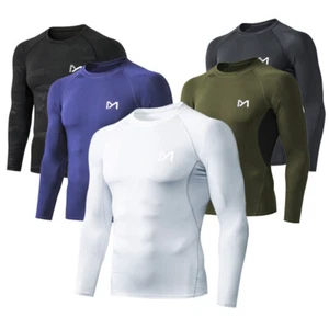 Men's Athletic Long Sleeve Compression Shirts Swim Sports Gym Shirts Workout - Picture 1 of 23
