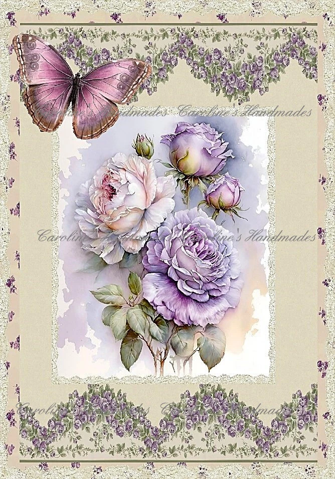 Shabby Chic Purple & Pink Roses Designer Cotton Fabric Quilt Block Multi-size - Image 1 of 1