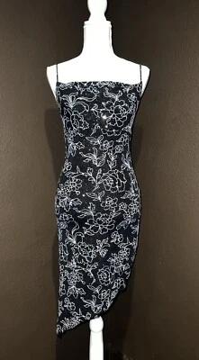 Vestido Reloj de Arena Vintage Años 90 Talla M Negro Blanco Plata Brillo Elastizado Foto 1 de 4