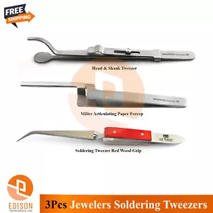 3Pcs Jewelry Soldering Tweezers Ring Hold & Setting Jeweler Head & Shank Forceps - Picture 1 of 1
