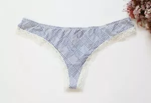 Women Sexy Thongs Smooth Plaids &mesh Underwear Hipster G-string Panties Blue S - Picture 1 of 5