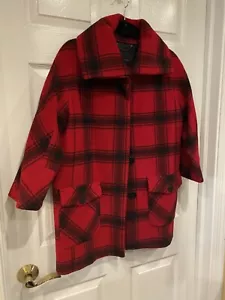 TALBOTS ZWEIREIHIGER ROT/SCHWARZ KARIERTER ALPAKA MANTEL NEU OHNE ETIKETT GR. XS - Bild 1 von 9