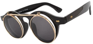Gafas de sol abatibles C2 góticas retro círculo redondo de plástico marco negro lentes de humo - Imagen 1 de 3