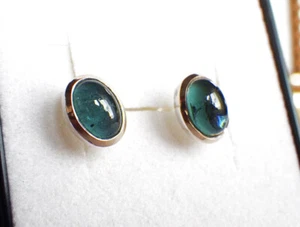 SCHMUCK-STCK Ohrringe 925 SILBER Indigolith grün Cabochon Stecker Turmalin grün - Picture 1 of 6