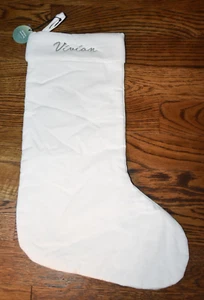 West Elm Ivory Velvet Stocking 22.5" Vivian Monograms NEW NWT - Picture 1 of 3