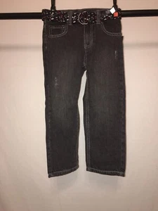 Faded glory boy's belted slim straight jeans adjustable Medium Grey Size 5 Skull - Picture 1 of 3