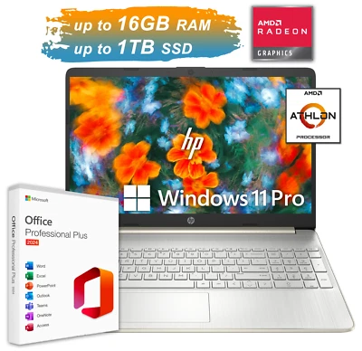 HP Laptop Notebook 15.6 AMD Processor Upto 3.2GHz 16GB RAM 1TB SSD Office 2024 - Image 1 of 4