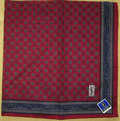 YVES SAINT LAURENT *Crest-Pattern Red Scarf Handkerchief 48cm /YUKIKAZ - Image 1 of 4