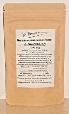 VENNIS-SHOP L-Glutathion 1000 mg - Lebergesundheit und Starkes Antioxidans - 60 Tabletten