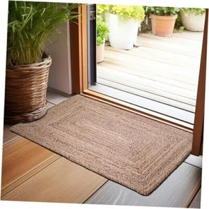 Hand Woven Jute Braided Rug – Reversible Boho Entry Area Rugs 2'x3' Natural - Picture 1 of 7
