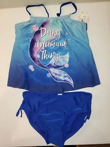 NEW! Justice Do Mermaid Things Shine Sparkly Tankini 2pc Set Swimsuit Sz 14 NWT - Picture 1 of 3
