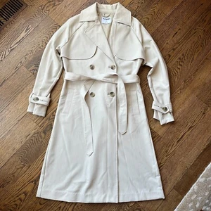 Old Navy Ivory/Cream/Khaki Trench Coat Long Jacket Belted Rayon-blend Womens XS - Picture 1 of 7