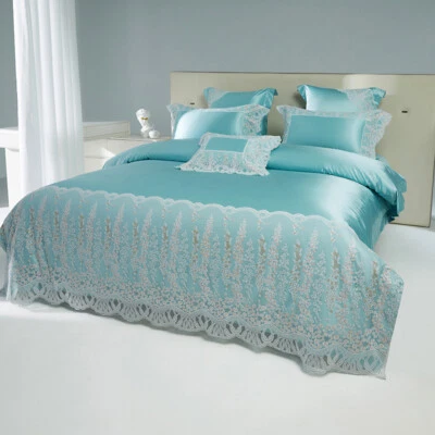 4pcs/lot Bedding Set Lace Heavy Silk Cotton Duvet Cover Flat Sheet 2 Pillowcases - Image 1 of 4