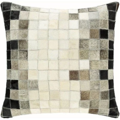 Premium Handmade Leather Hair-On Cushion Cover 18x18 – Stylish Decorative Pillow - Image 1 of 2