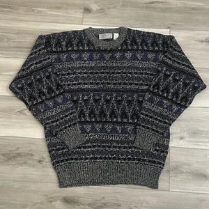 Vtg Method Blue/Gray Geometric Aztec Pattern Knit Acrylic Sweater - Picture 1 of 6