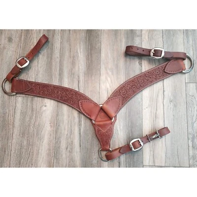 New Western Brown Color Tooled Leather Roping Breast Collar - Image 1 of 4
