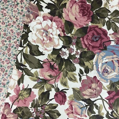 Vintage 80s floral cotton fabric panels each 26.25" L  x 20.5" W - Image 1 of 4