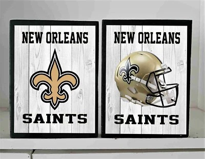 New Orleans Saints NFL 2 peças decorativas "madeira branca" 5x4 em placas de madeira caverna do homem - Imagem 1 de 2
