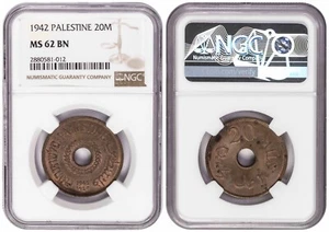 ** NGC ** PALESTINE ** 20 MILS ** 1942 ** WWII ISSUE *** MS62 *** CV ~$400 ** n2 - Picture 1 of 1