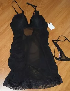 *NATIVE INTIMATES TEDDIE SIZE 34B / S BLACK SHEER MESH THONGS NWT - Picture 1 of 2